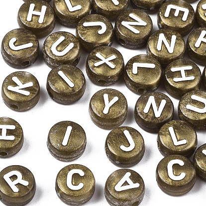 Акриловые бусины, горизонтальное отверстие, смешанные письмо, плоско-круглые