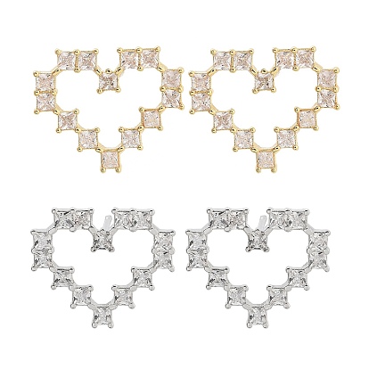 Серьги-гвоздики в форме сердца из латуни с прозрачным кубическим цирконием для женщин, без кадмия и без свинца, долговечный