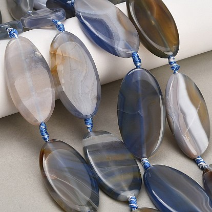 Natural Banded Agate Beads Strands, Flat Oval, Dyed & Heated