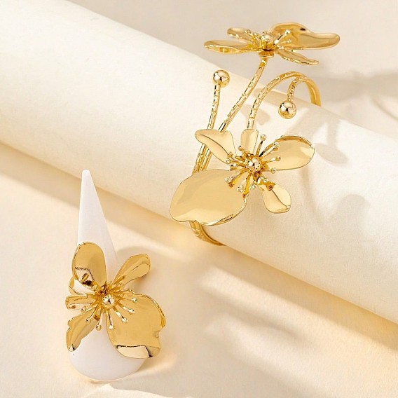 Наборы из цветочного сплава с браслетами-манжетами и кольцами