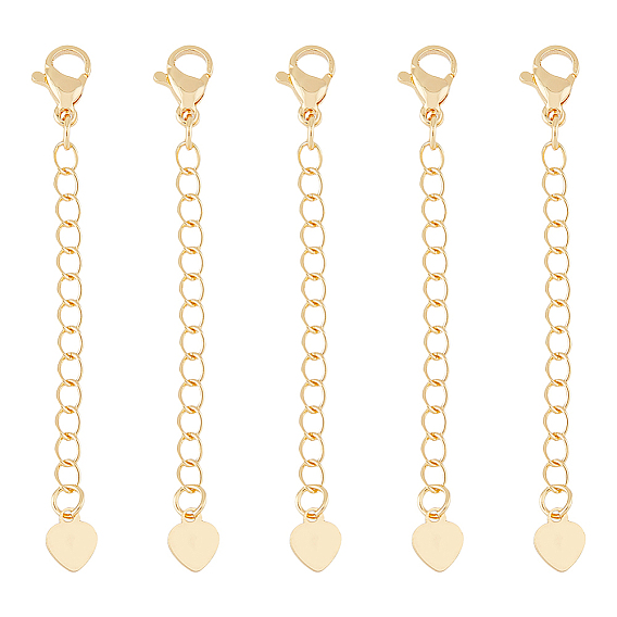 15шт. латунный удлинитель цепи, с застежками из клешней лобстера и крошечным сердечком, без кадмия, без никеля и без свинца