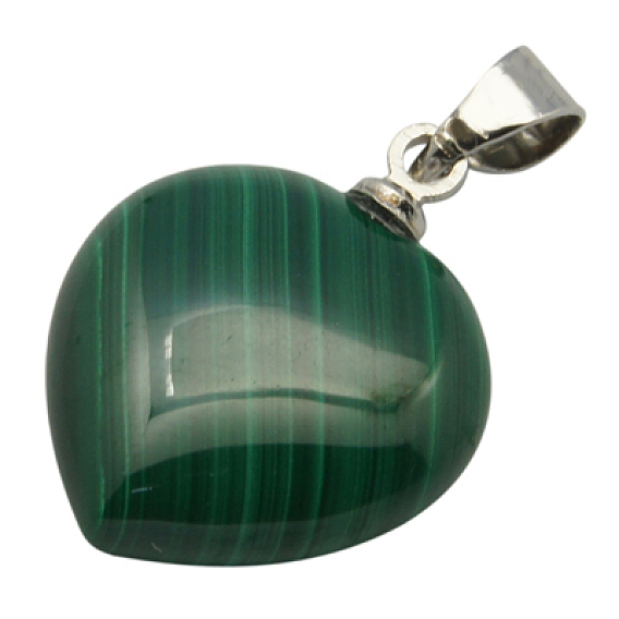 Gemstone Pendants, Natural Malachite, Grade A, Heart, 15x15x6mm, Hole: 3mm
