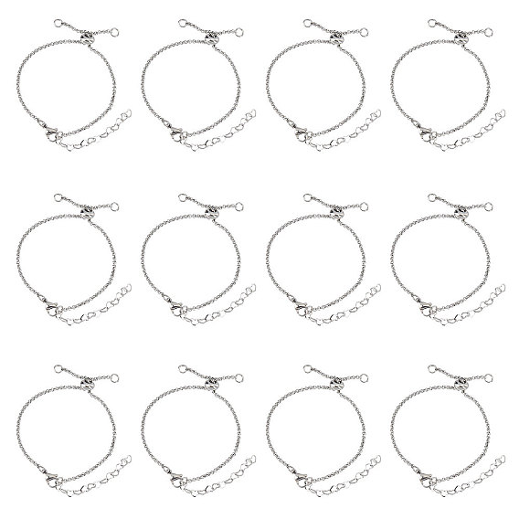 12Pcs 304 Stainless Steel Rolo Chain Slider Bracelet/Bolo Bracelets Making