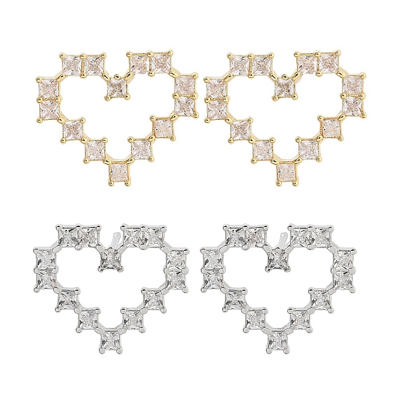 Серьги-гвоздики в форме сердца из латуни с прозрачным кубическим цирконием для женщин, без кадмия и без свинца, долговечный