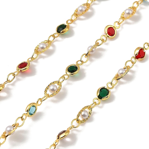 Латунные цепные цепи, с имитацией жемчуга из АБС и стеклом, несварные, без кадмия, без никеля и без свинца, с катушкой