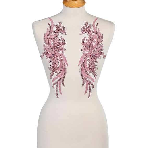 1 пара полиэстеровых компьютеризированных вышитых тканей, термоприклеиваемых/пришиваемых заплаток, цветок, горный хрусталь и стеклянные бусы