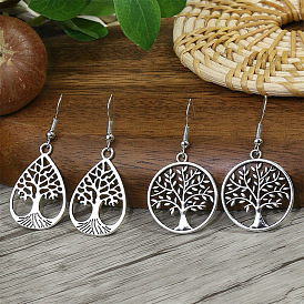 Silver Hollow Tree Earrings for Women - Lucky Drop Round Ear Jewelry
