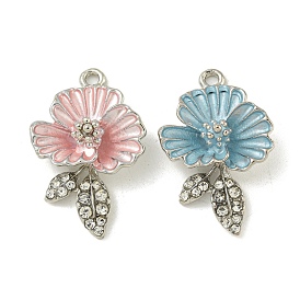 Rack Plating Alloy with Rhinestone Pendants, Cadmium Free & Lead Free, Flower