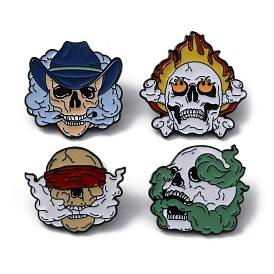 Halloween Alloy Enamel Smoky Skull Brooch Pins, for Backpack, Clothes