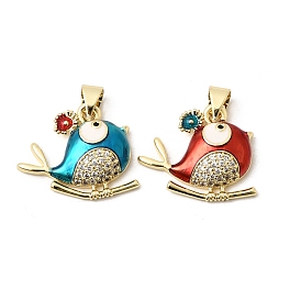 Латунные микро проложить кубического циркония подвески, с эмалью, долговечный, стойки покрытие, без свинца и без кадмия, амулеты птиц, реальный 18 k позолоченный