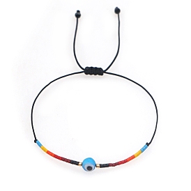 Adjustable Nylon Cord Braided Bead Bracelets, with Glass Seed Beads and Lampwork Bead
