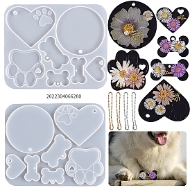  DIY Paw Print & Bone & Round & Heart Pendant Silicone Molds, Resin Casting Molds, For UV Resin, Epoxy Resin Craft Making, Pet Theme
