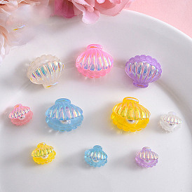 Transparent Resin Shell Ornament with Imitation Baroque Pearl Beads, AB Color, Desk Decoration