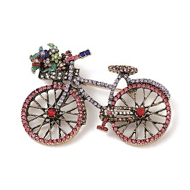 Alloy Rhinestone Flower Bicycle Brooches, Antique Bronze