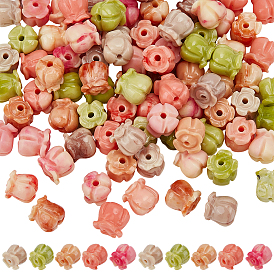 100 шт 5 цвета синтетических коралловых бусин, окрашенные, два тона, Цветок тюльпана