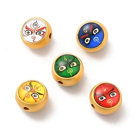 Alloy Enamel Beads, with Glass, Lead Free & Cadmium Free, Mette Gold Color, Round with Face Pattern