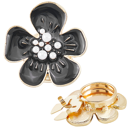 Кнопки латунь манжеты, с эмалью и имитация жемчуга, для аксессуаров одежды, цветок, золотые