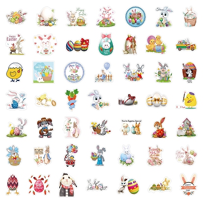 Easter Theme PVC Adhesive Stickers, Rabbit Chick Easter Egg Decals, for Suitcase, Skateboard, Refrigerator, Helmet, Mobile Phone Shell