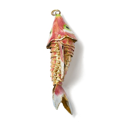 Pendentifs cloisonnés en laiton, Breloques poisson doré avec anneaux ouverts, or