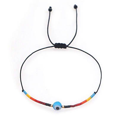Adjustable Nylon Cord Braided Bead Bracelets, with Glass Seed Beads and Lampwork Bead