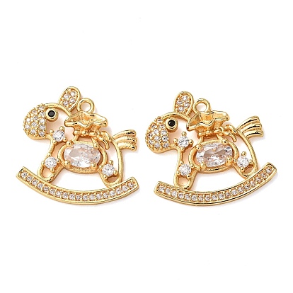 Латунные микропаве прозрачные подвески с фианитом, Подвески в виде лошади с мешочком денег