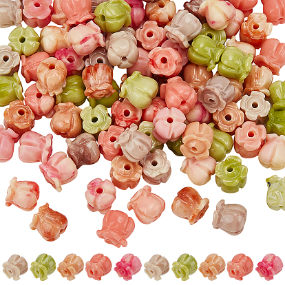 100 шт 5 цвета синтетических коралловых бусин, окрашенные, два тона, Цветок тюльпана