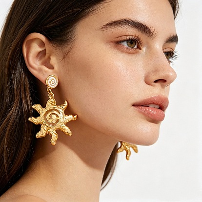Alloy Enamel Stud Dangle Earrings for Women, Sun