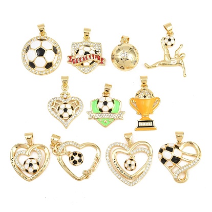 Футбольные латунные подвески с микропаве из кубического циркония, с эмалью, золотые