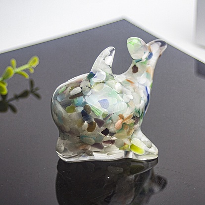 Resin Dolphin Display Decoration, with Cat Eye Chips inside Statues for Home Office Decorations
