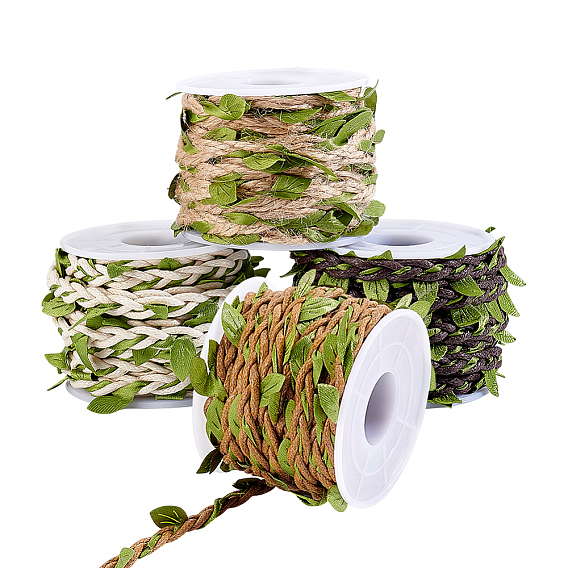 20 mètres 4 couleurs Cordon tricoté en coton ciré avec garniture de feuilles, imitation rotin, pour emballage cadeau, décoration de fête
