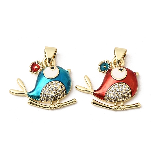 Латунные микро проложить кубического циркония подвески, с эмалью, долговечный, стойки покрытие, без свинца и без кадмия, амулеты птиц, реальный 18 k позолоченный