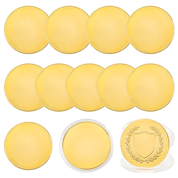 12Pcs Iron Blank Commemorative Coins, Lucky Coins, with Protection Case, Flat Round, for Laser Engraving Craft