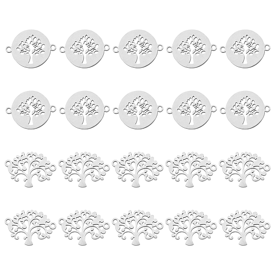 20Pcs 2 Style 201 Stainless Steel Links Connectors, with Tree of Life