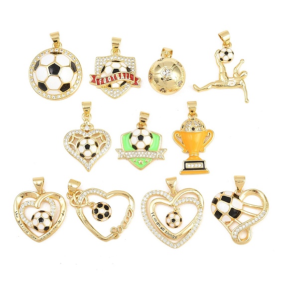 Футбольные латунные подвески с микропаве из кубического циркония, с эмалью, золотые
