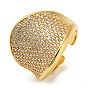 Rack Plating Brass Micro Pave Clear Cubic Zirconia Wide Open Cuff Rings, Cadmium Free & Lead Free