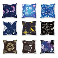 Sun Moon Star Pattern Velvet Throw Pillow Covers, Cushion Cover, for Couch Sofa Bed Wiccan Lovers, Square