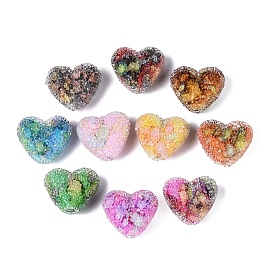 Непрозрачные акриловые бусины, сердце, со стразами