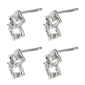 SHEGRACE Brass Micro Pave Clear Cubic Zirconia Stud Earring, Cadmium Free & Lead Free & Nickel Free, Rhombus