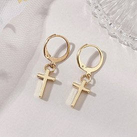 304 из нержавеющей стали Leverback серьги, с латунным крестом
