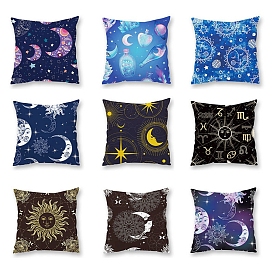 Sun Moon Star Pattern Velvet Throw Pillow Covers, Cushion Cover, for Couch Sofa Bed Wiccan Lovers, Square