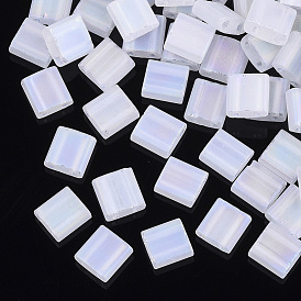 2-Hole Transparent Glass Seed Beads, Frosted AB Colours, Square