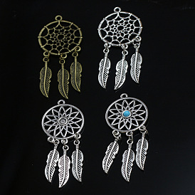 DIY Jewelry Accessories Alloy Antique Silver Plated Dreamcatcher and Leaf Earrings Necklace Pendant Pendant Single Price