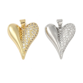 Brass Micro Pave Clear Cubic Zirconia Pendants, Heart