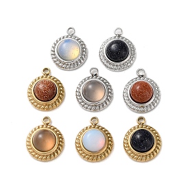 Gemstone Half Round Charms, with 304 Stainless Steel Findings