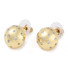 Brass Micro Pave Clear Cubic Zirconia Studs Earring for Women, Round