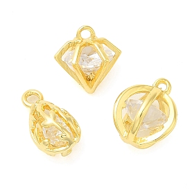 Real 18K Gold Plated Rack Plating Brass with Cubic Zirconia Pendants Charms, Lead Free & Cadmium Free