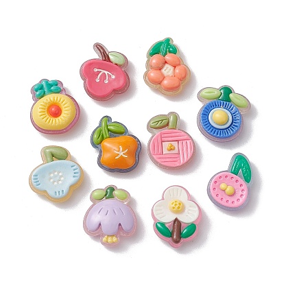 Translucent Resin Decoden Cabochons, Fruit & Flower, Mixed Color