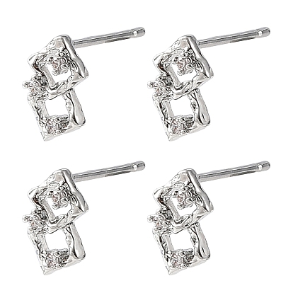 SHEGRACE Brass Micro Pave Clear Cubic Zirconia Stud Earring, Cadmium Free & Lead Free & Nickel Free, Rhombus