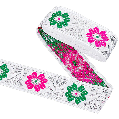 Ruban en polyester et métallisé, pour les accessoires vestimentaires, motif de fleurs et de feuilles