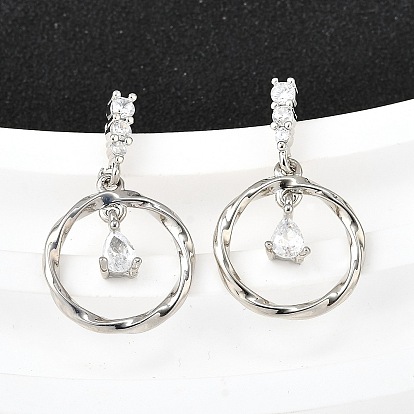 Серьги-гвоздики с цирконом из латуни, плоский круг со слезой